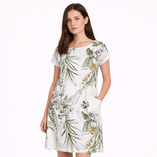 Women’s Short Sleeve Printed Midi Dress with Pockets