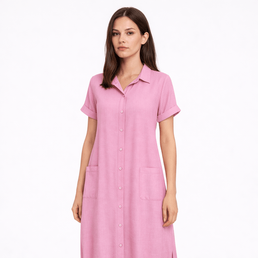 Women’s Short Sleeve Button-Front Maxi Dress