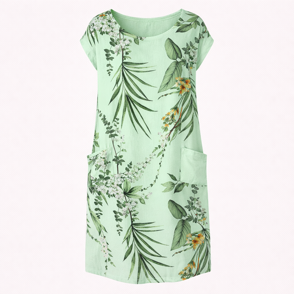 Women’s Short Sleeve Printed Midi Dress with Pockets
