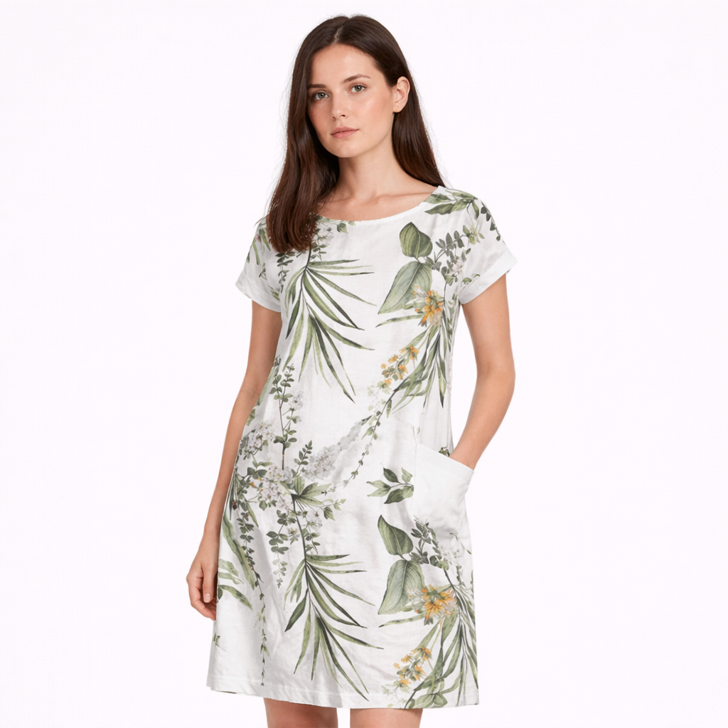 Women’s Short Sleeve Printed Midi Dress with Pockets