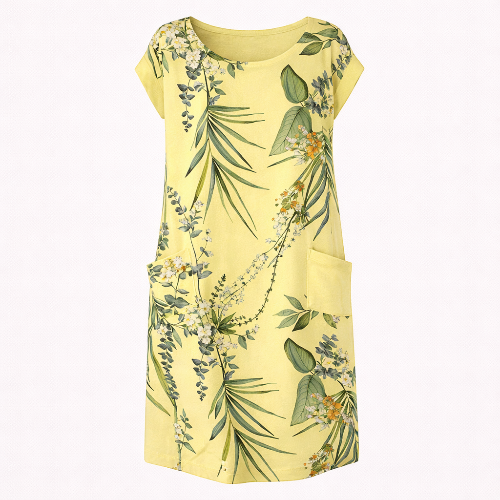 Women’s Short Sleeve Printed Midi Dress with Pockets