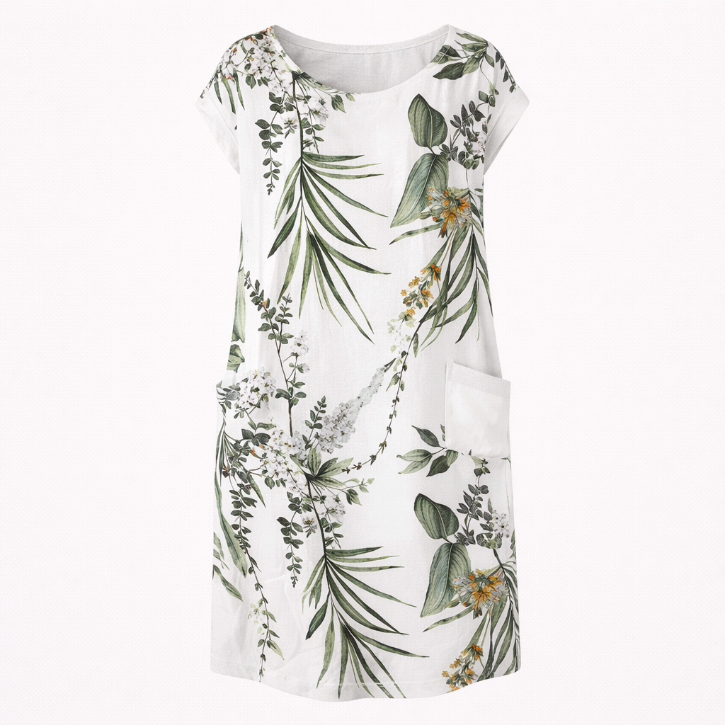 Women’s Short Sleeve Printed Midi Dress with Pockets