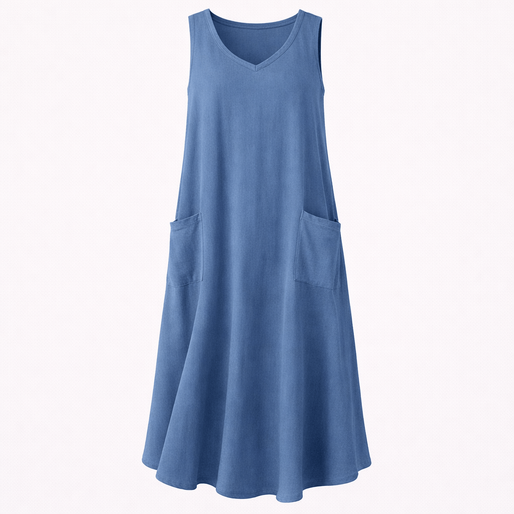 Women’s Sleeveless V-Neck Dress with Pockets