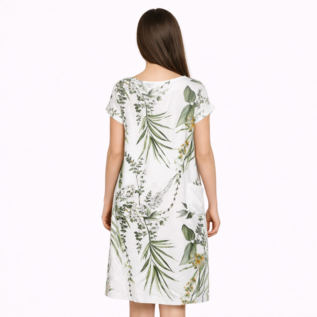 Women’s Short Sleeve Printed Midi Dress with Pockets