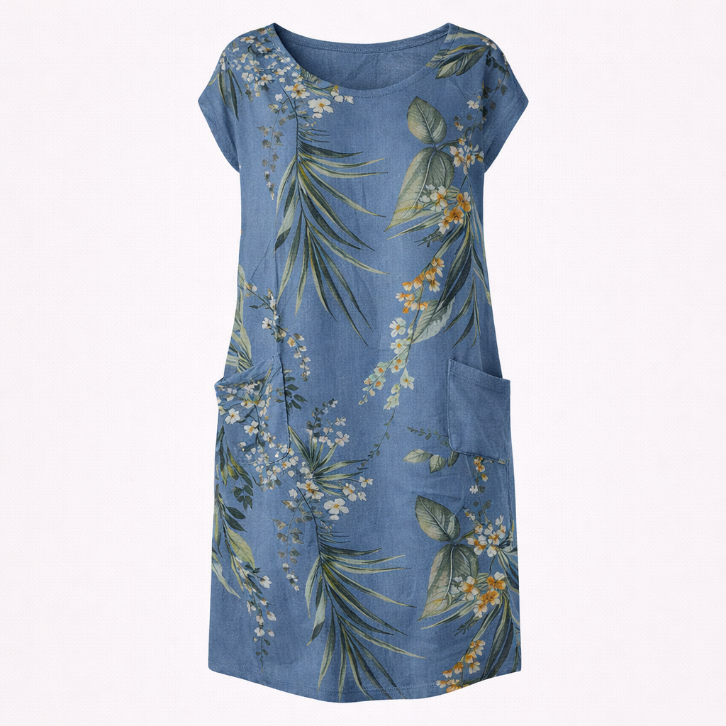 Women’s Short Sleeve Printed Midi Dress with Pockets